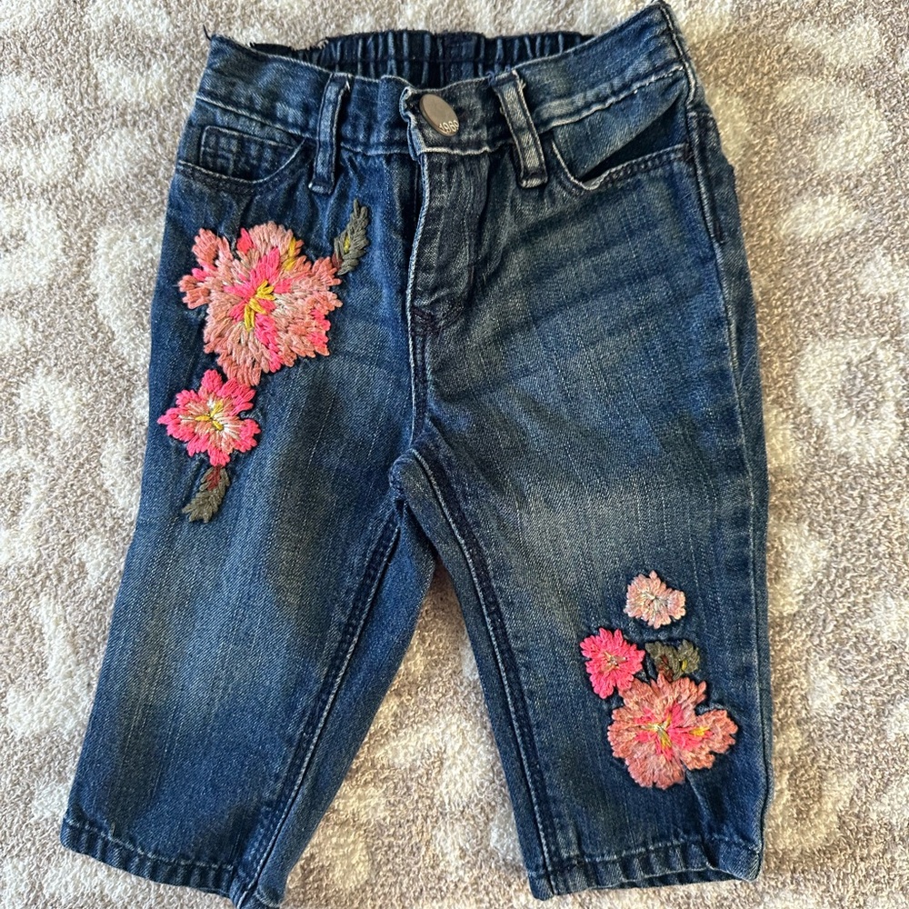 Kids Denim Jeans with Floral Embroidery